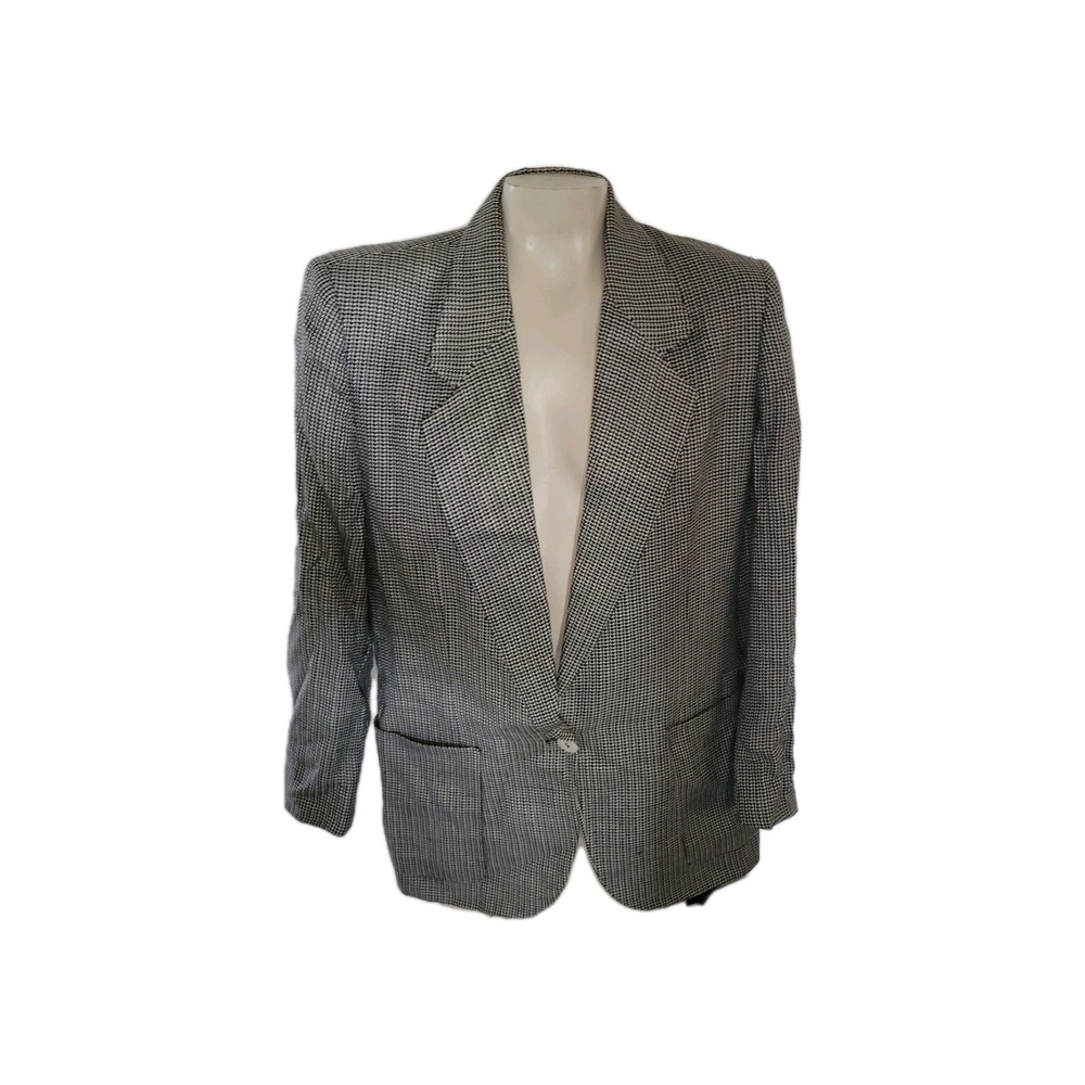 Jones New York Vintage Blazer Size 10‎ Black White Check Italian Fabric USA Made